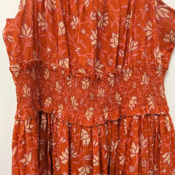 Sundance Artful Ari Midi Cotton Dress sz S Coral Floral Orange Swiss Dot Beach - Picture 5 of 7
